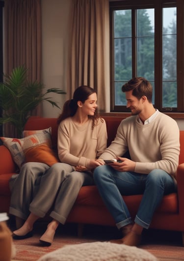 A cozy scene showing a couple wearing exclusive Valentine's Day themed t-shirts.
