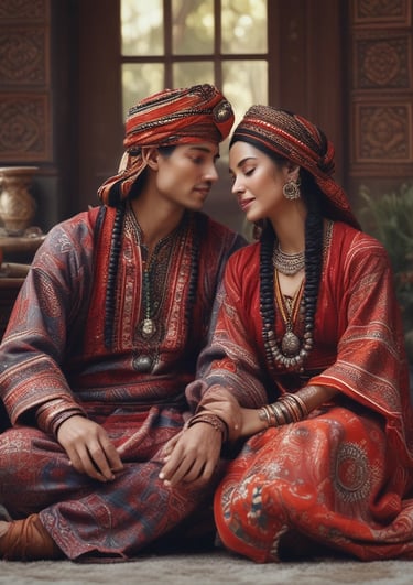 A cozy scene showing a couple wearing exclusive Valentine's Day themed t-shirts.