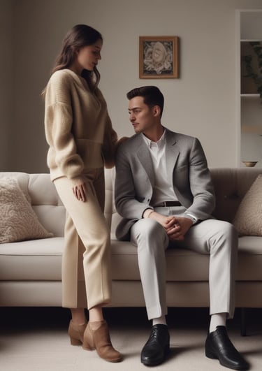 A cozy scene showing a couple wearing exclusive Valentine's Day themed t-shirts.