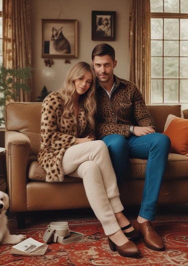 A cozy scene showing a couple wearing exclusive Valentine's Day themed t-shirts.
