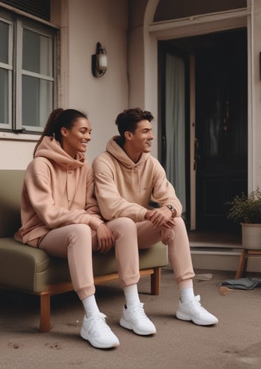 A cozy scene showing a couple wearing exclusive Valentine's Day themed t-shirts.