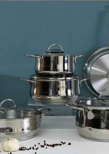 OMS 304 kalite 18/10 paslanmaz çelik derin tencere, indüksiyon uyumlu taban