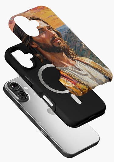 a phone case with a jesus face on it