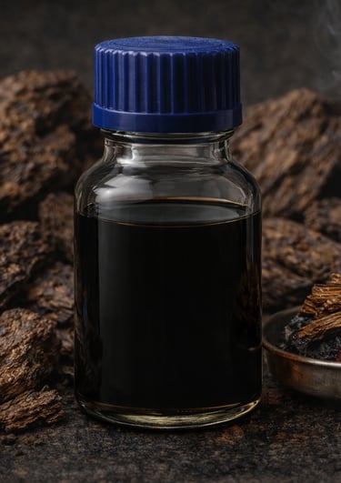 Pure oud oil extracted from resinous agarwood, small-batch artisanal fragrance oil