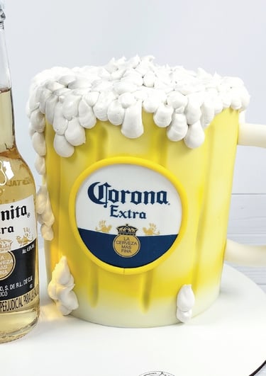 a beer bottle and a beer bottle on a cake