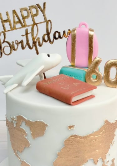 a birthday cake with a map of the world