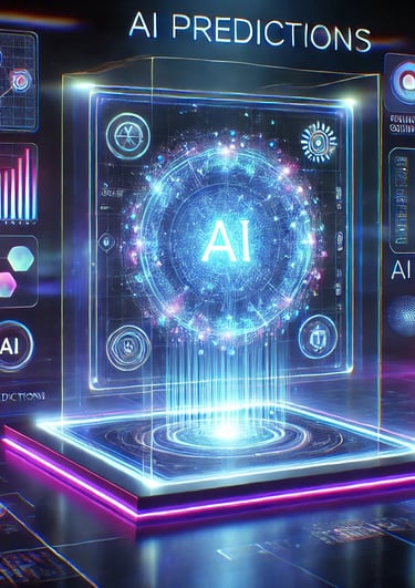 Futuristic holographic interface showcasing AI-generated data and trends from PersonAI Predictions.