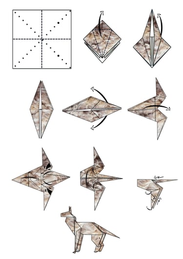 Istruzioni per creare il corpo di un cane in origami con la carta