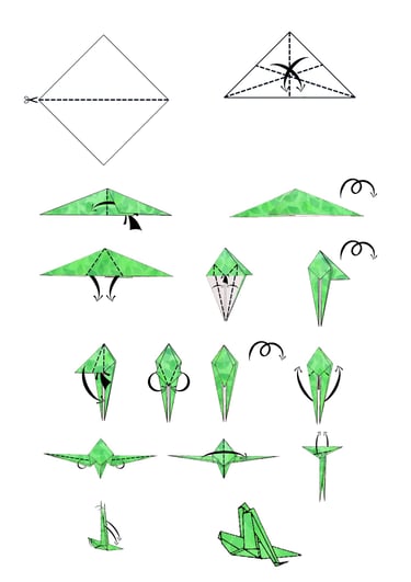 Istruzioni per creare una Cavalletta di origami con la carta