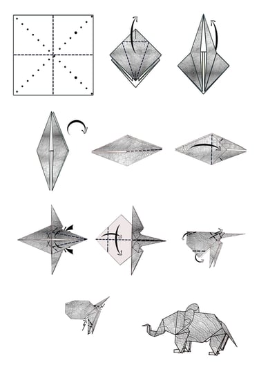 Istruzioni per creare un Elefante in origami con la carta