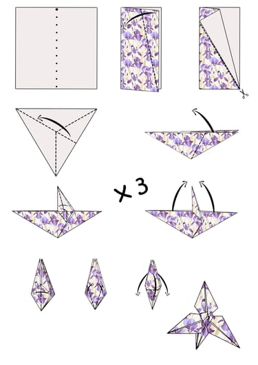 Istruzioni per creare un fiore Iris di origami con la carta