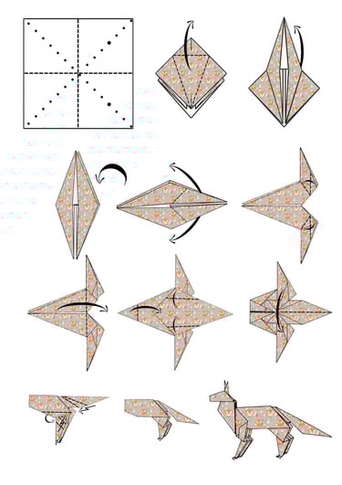 Istruzioni per creare il corpo di una volpe in origami con la carta