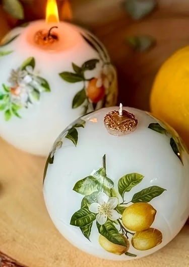 Weihnachtskugel-Kerzen mit blauem Dekor auf Tablett – Workshop in Zürich & Bern