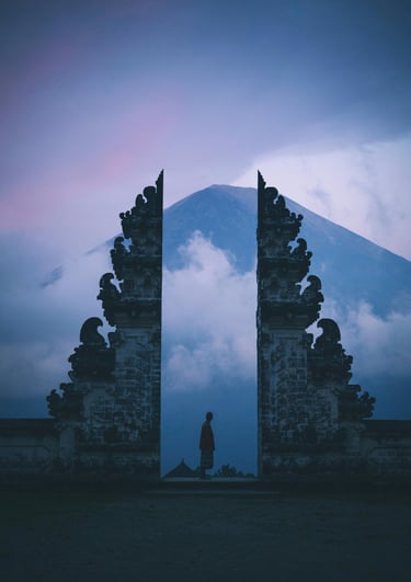 an image of a gate of spiritual significance facing Mount Agung