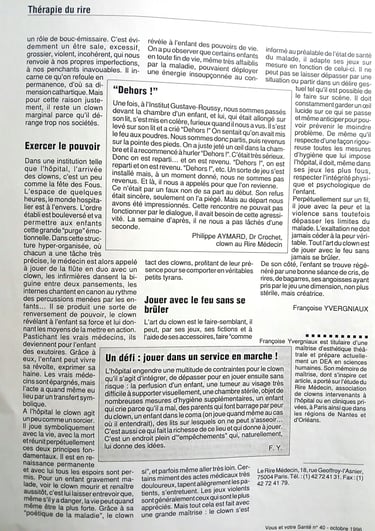 Page 2 de mon article dans Vous et votre santé sur le clown à l'hôpital.