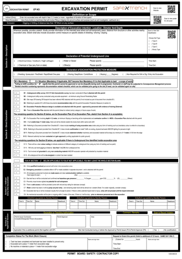 Excavation permit to work and permit to dig form template with trench safety checklist & compliance