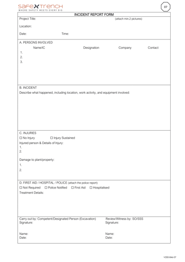 Construction incident report form template for recording accidents injuries and damage