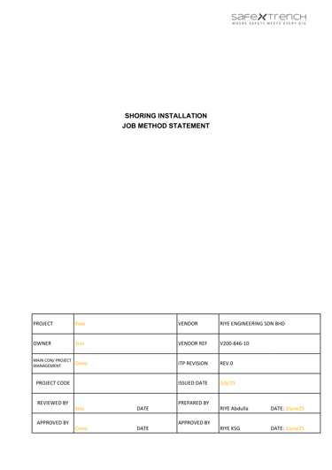 Safe work method statement template for excavation works outlining procedures hazards controls