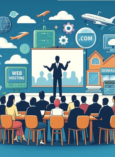 a man standing in front of a presentation on a presentation