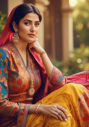 Soft, natural light highlights a model draped in a pale kota dupatta cotton suit, standing beside a sunlit window with gentle shadows falling on linen curtains.
