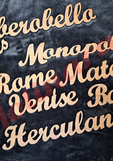 a group of wooden cutouts of different types of wood