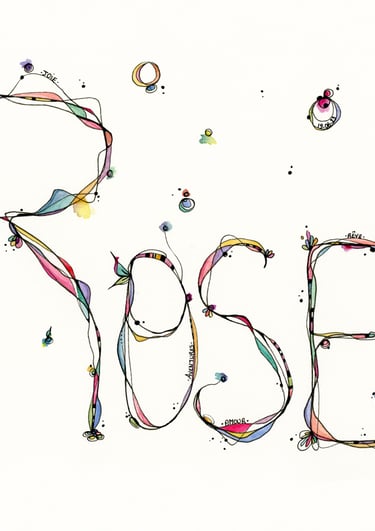 Illustration du prénom Rose à l'encre et l'aquarelle par Eva Girardeau 