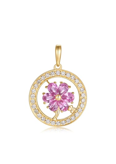 a pink and gold pendant with a flower in the center
