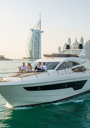 a yacht with people on it in Dubai Marina