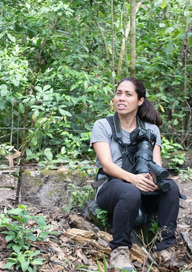 My bird experience photo - a bird guide with a camera and binoculars