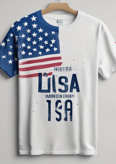 A collection of patriotic apparel displayed on a table.