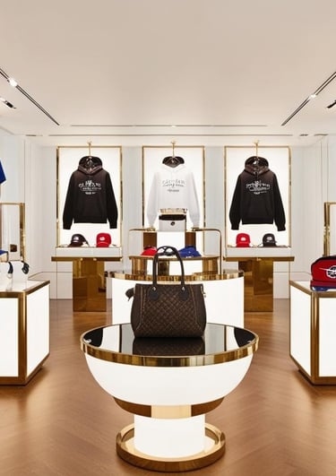 a display of baseball hats and other items in a store