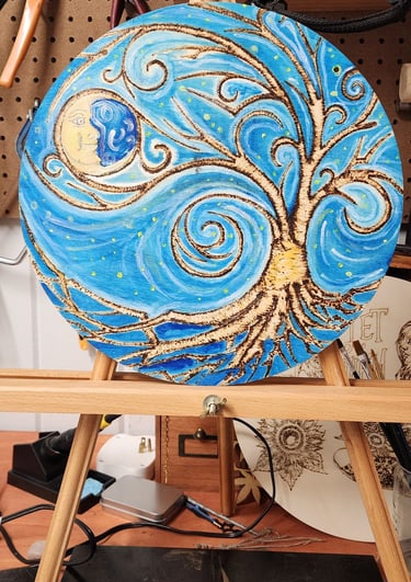 Pyrographic interpretation of Starry Night