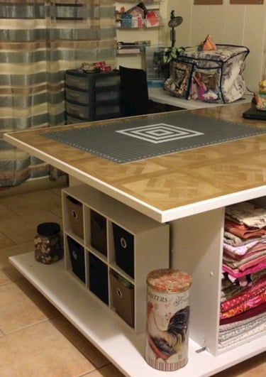 DIY Sewing Room cutting table and built in storage