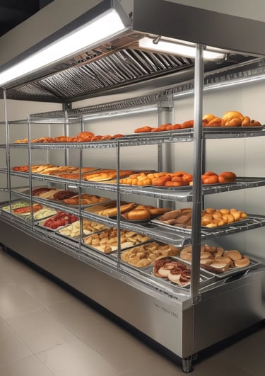 a buffet table with three different types of food