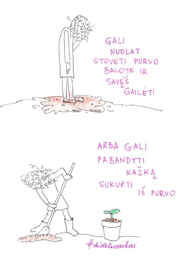 iliustracija kaip viena mergaitė šluoja grindis, kita stovi nuleidusi galvą