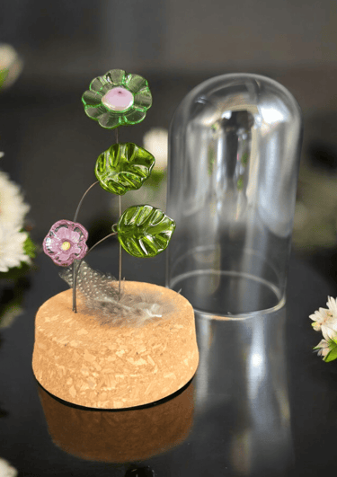 décoration cloche fleur en verre de Murano