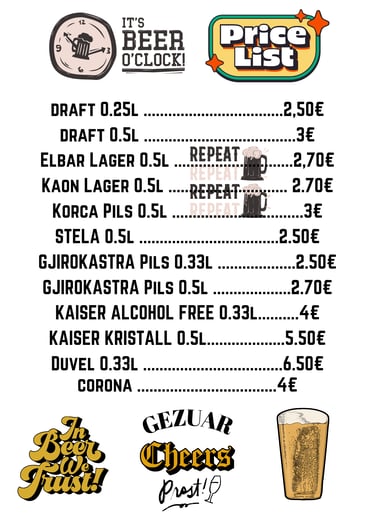 Beer Menu , The Sunset Drift Tavern , John's Guesthouse Ksamil Albania