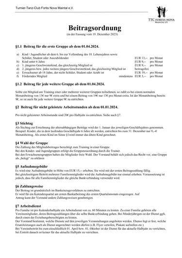 Beitragsordnung Vorschau