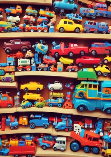 Colorful assortment of toys, party supplies, and seasonal items neatly organized by category.