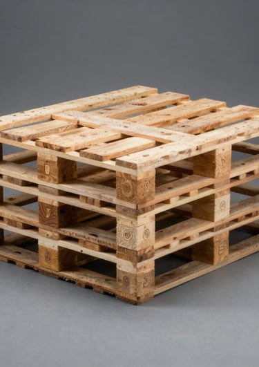 A stack of four heavy-duty wooden shipping pallets for industrial storage and warehouse logistics.