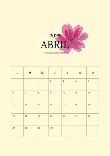 Calendario mes de abril portada menu