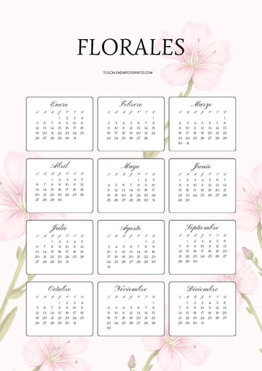 Clendario floral anual con fondo dalias rosas