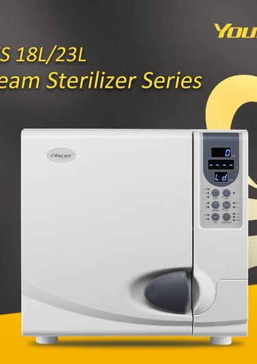 Youjoy BES 18L and 23L steam sterilizer autoclave for medical and dental instrument disinfection.