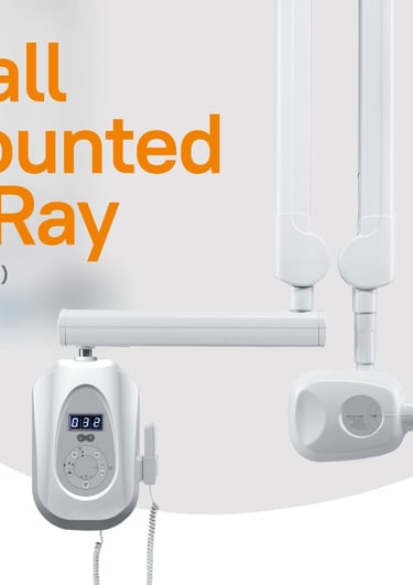 Professional wall mounted dental X-ray machine with digital control panel and adjustable arm for clinics.