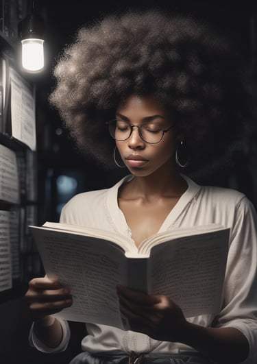 A silhouette of the author mid-spoken word, framed by rich purple curtains and a subtle gold glow.