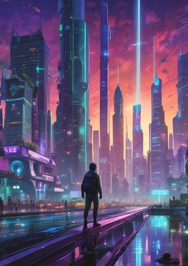 A futuristic cityscape illustrating science fiction themes.