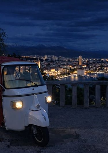 romantic tuk tuk night ride Split with wine
