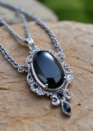Close-up of a polished black tourmaline crystal glowing softly against a dark, elegant background.
