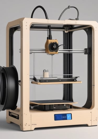 Close-up of a 3D printer in action with vibrant filament colors.