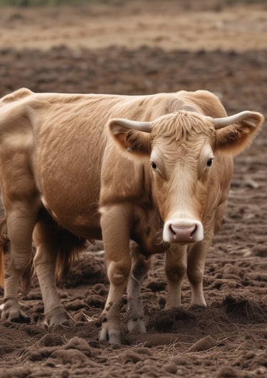 Close-up of rich, dark organic cow dung on a rustic wooden surface with green farm plants in the background